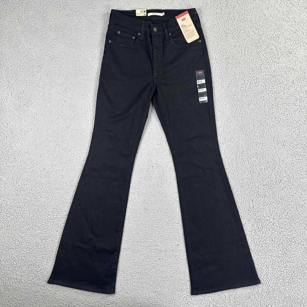 NWT Levi's 726 High Rise Flare Jeans Women 28x32 Black Stretch Slim High Rise